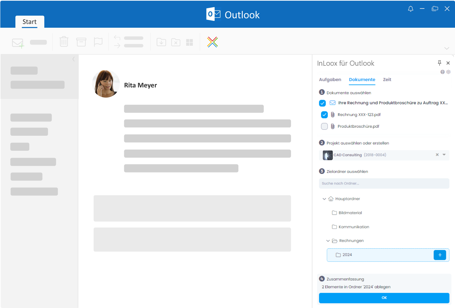 InLoox - Direkt aus E-Mails und deren Anhängen Projektdokumente erstellen und in InLoox ablegen.