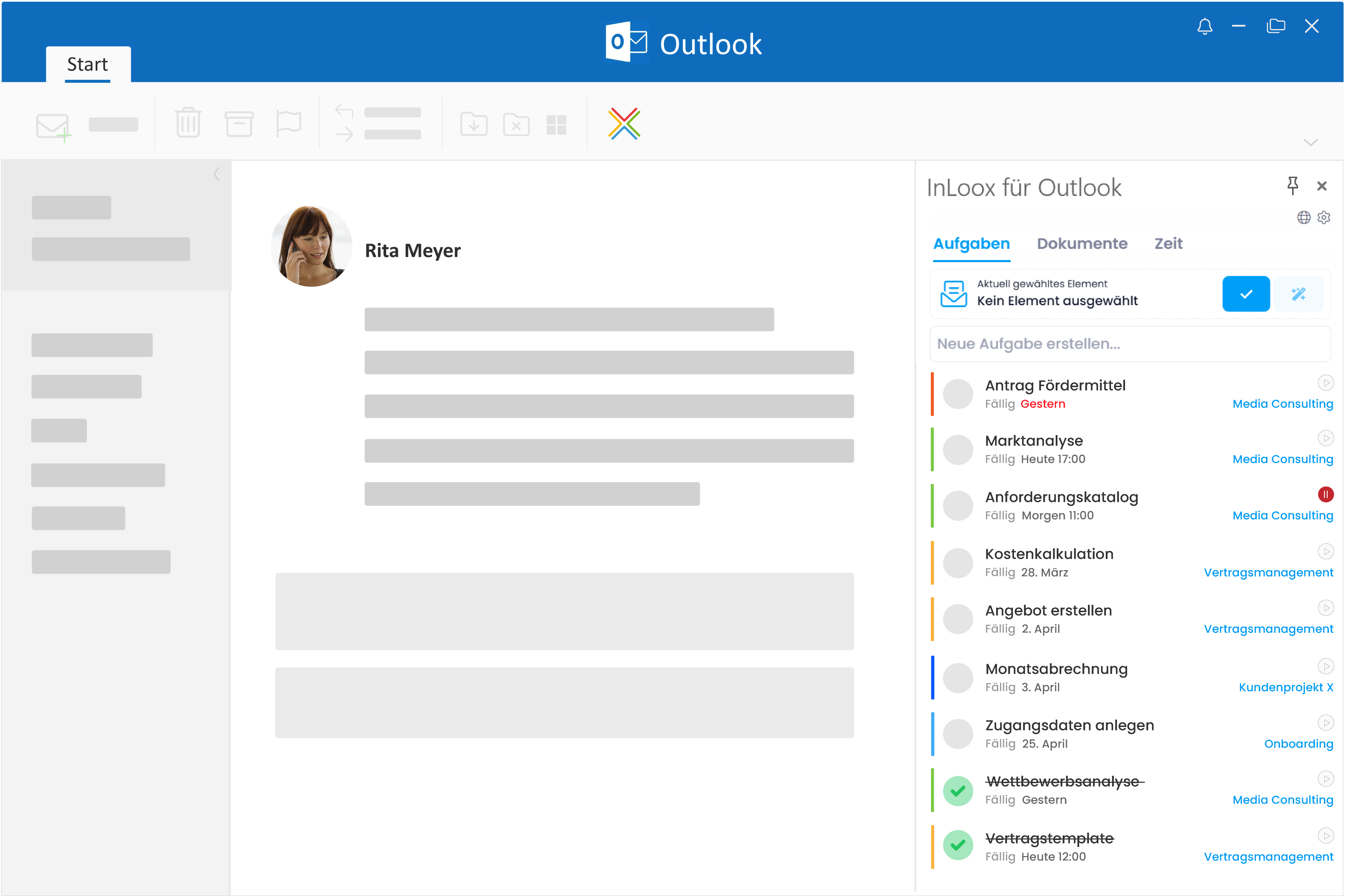 InLoox - Mithilfe des InLoox Seitenpanels in Outlook können Sie E-Mails in konkrete Aufgaben verwandeln.