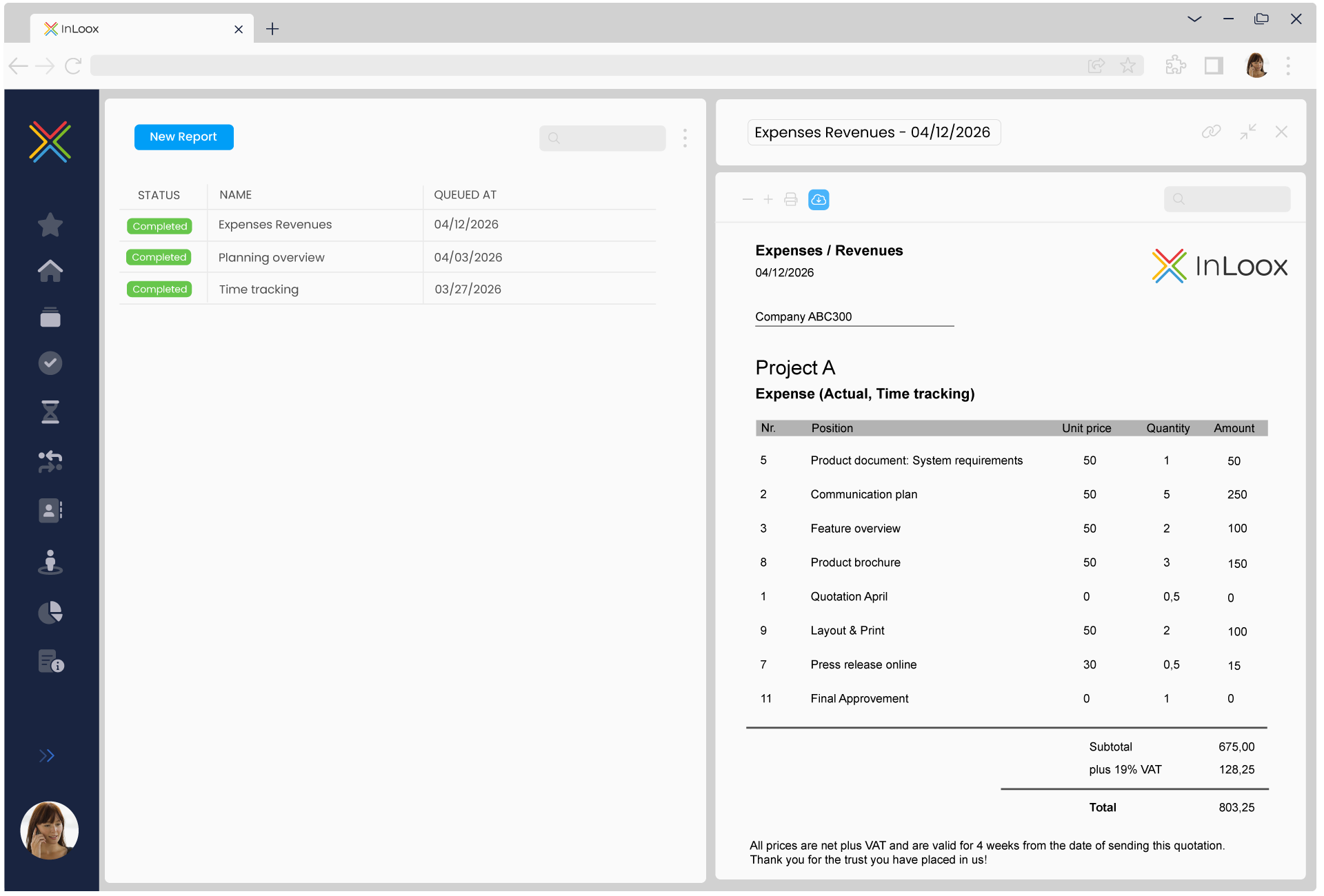 InLoox - One click and you create project reports for your management.