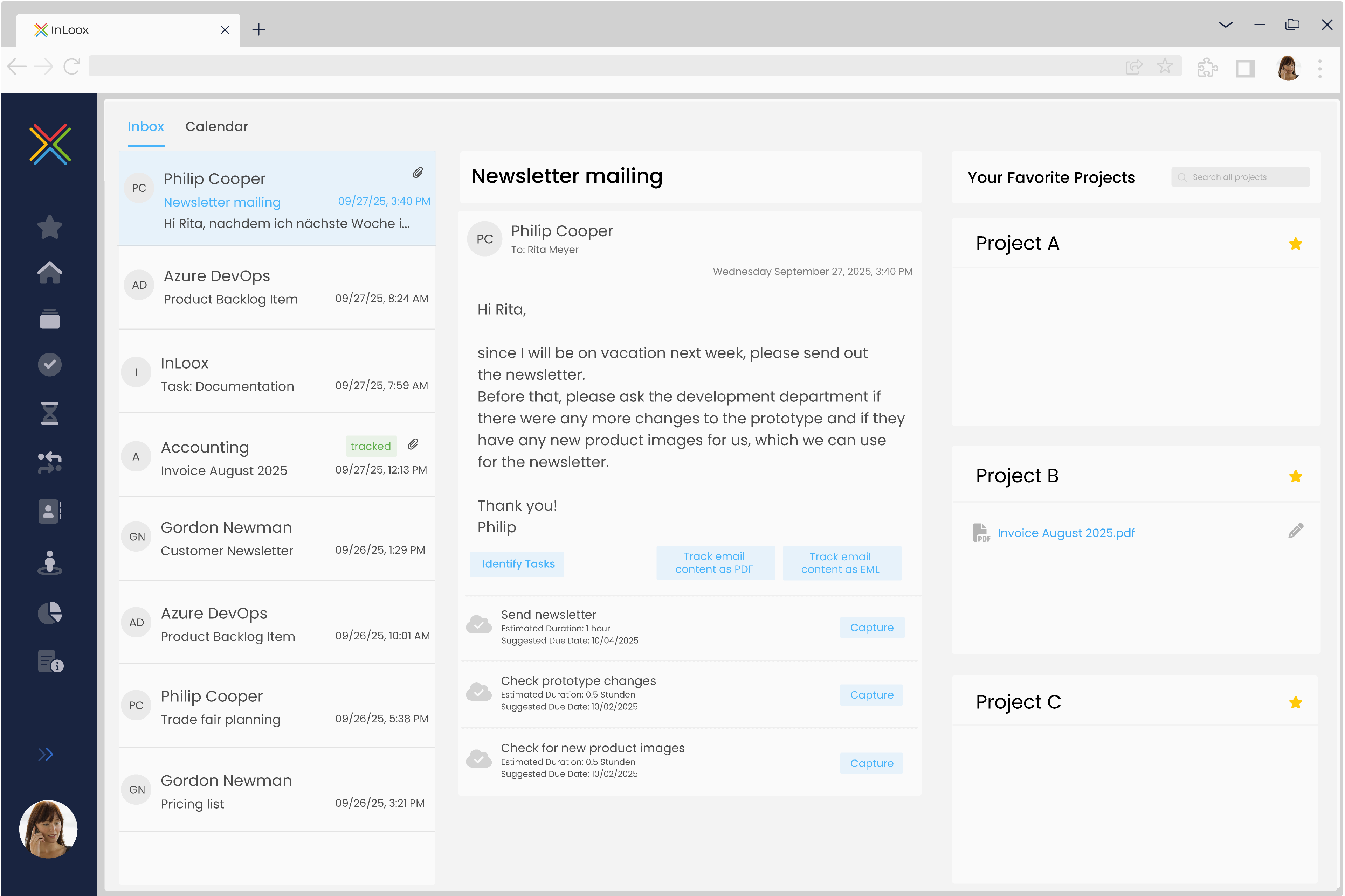 InLoox - InLoox integrates your inbox and allows you to transform emails into tasks with one click.