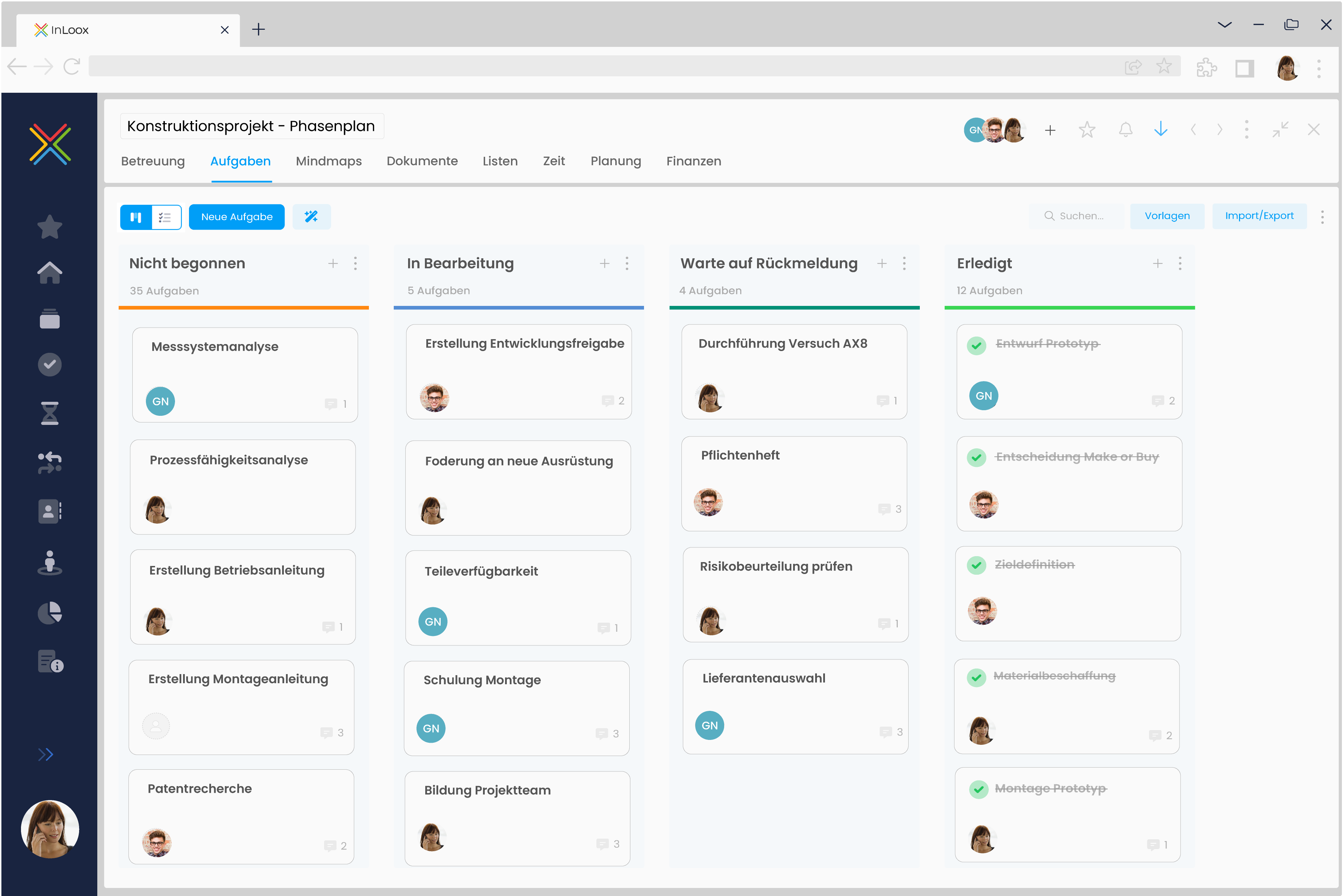 InLoox - Teams können ihre Aufgaben einfach organisieren und den Status in einer Kanban-Tafel visualisieren.