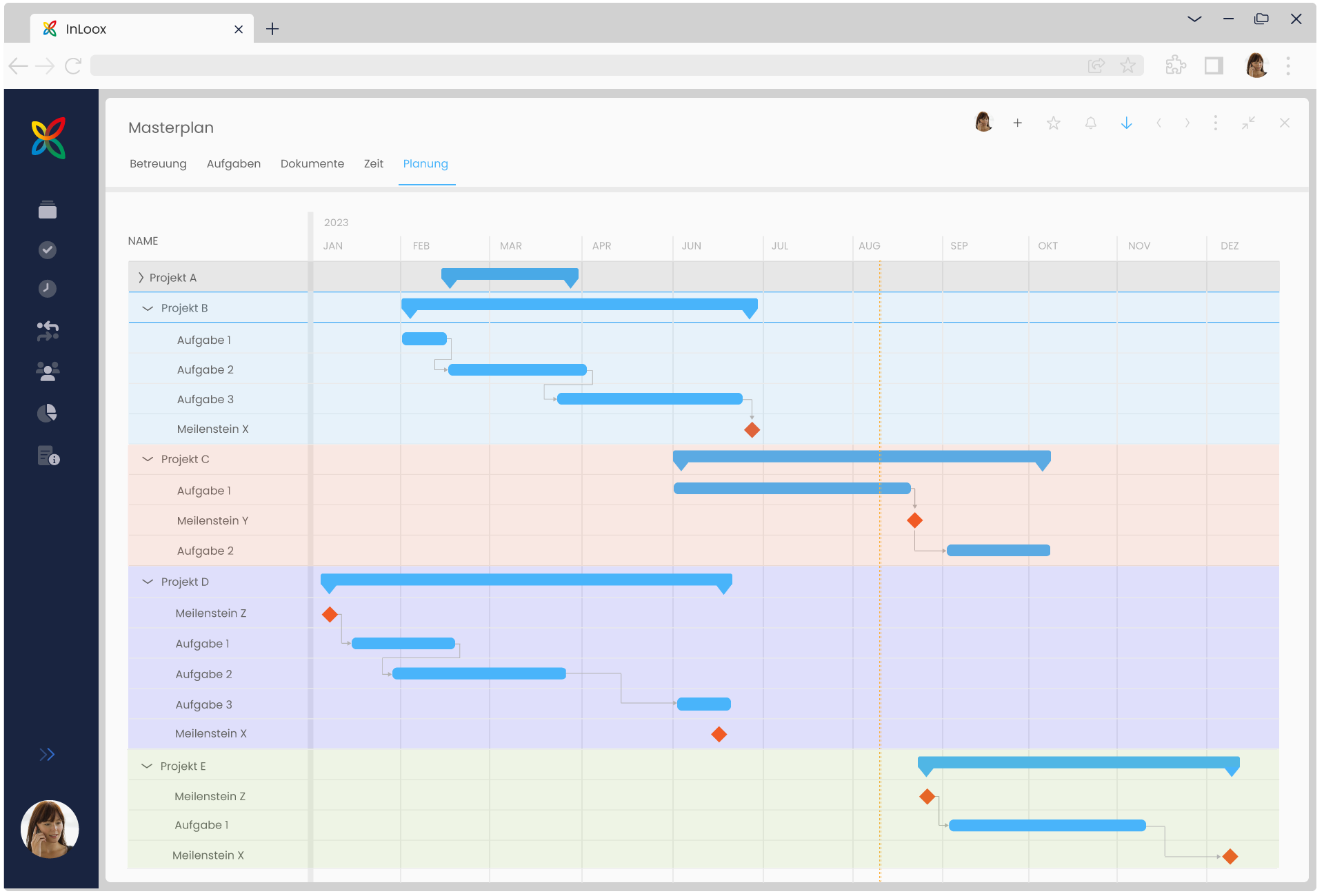 InLoox - InLoox allows you to combine multiple project plans in one Gantt-view.