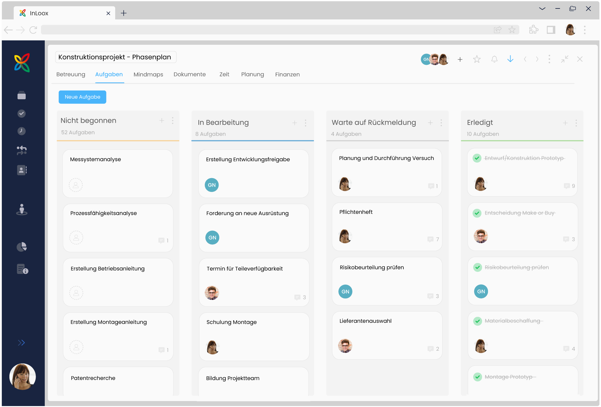 InLoox - Teams easily organize their tasks and visualize the status in a Kanban board.