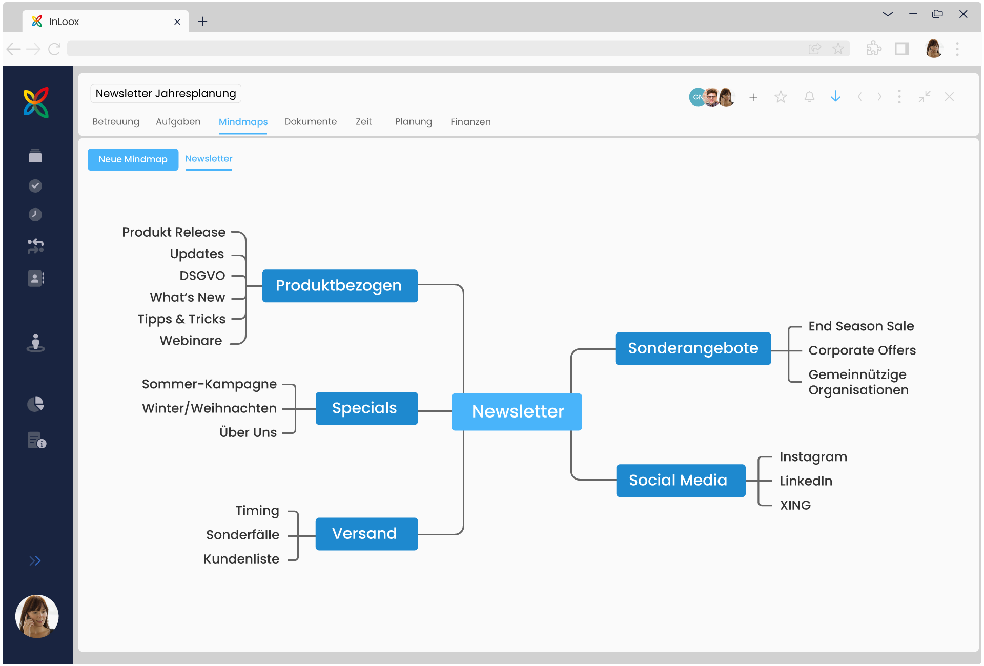 InLoox - Start brainstorming your project ideas in a mind map and create project tasks with just one click.