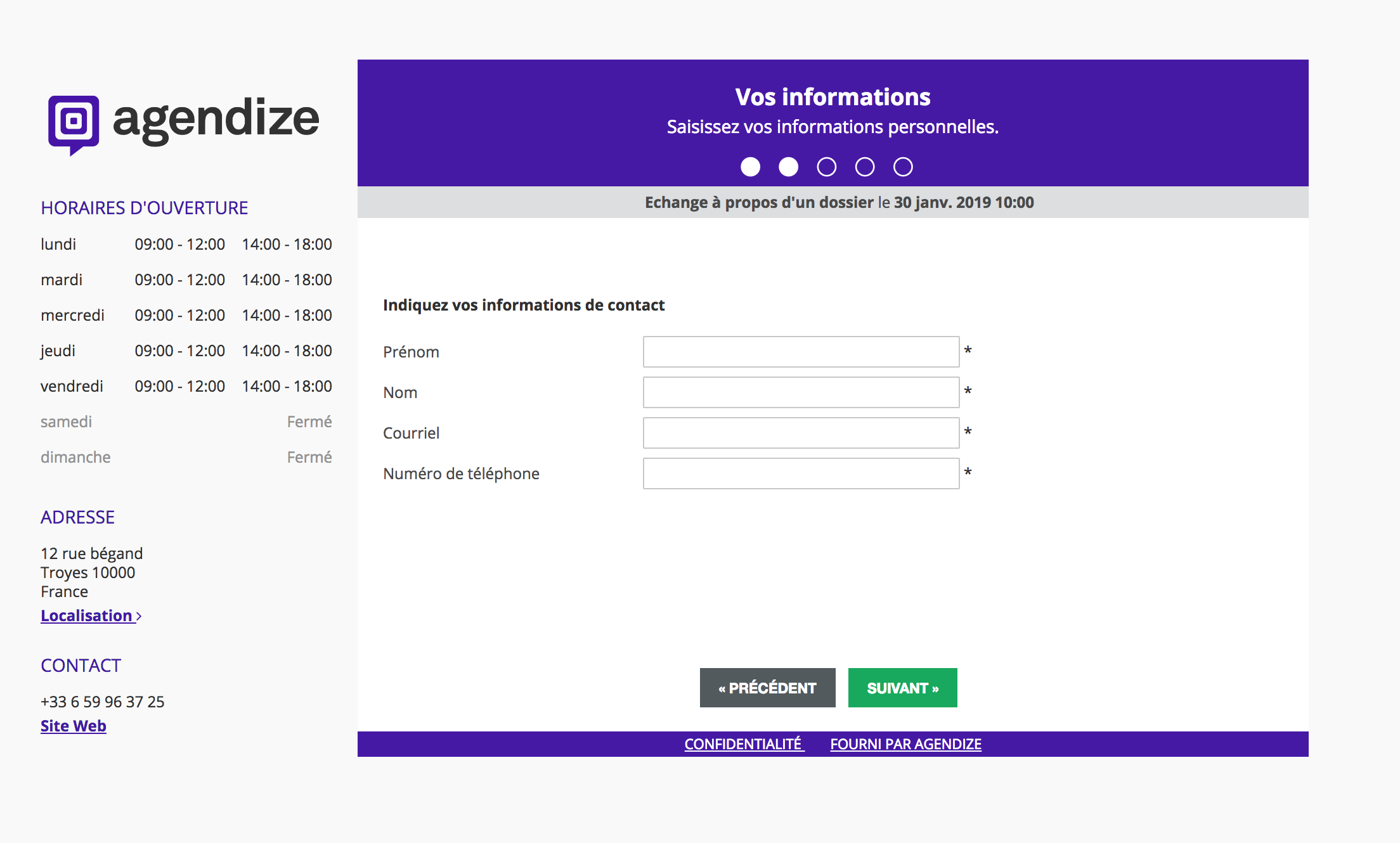 Création d'une fiche contact Création d'une fiche contact