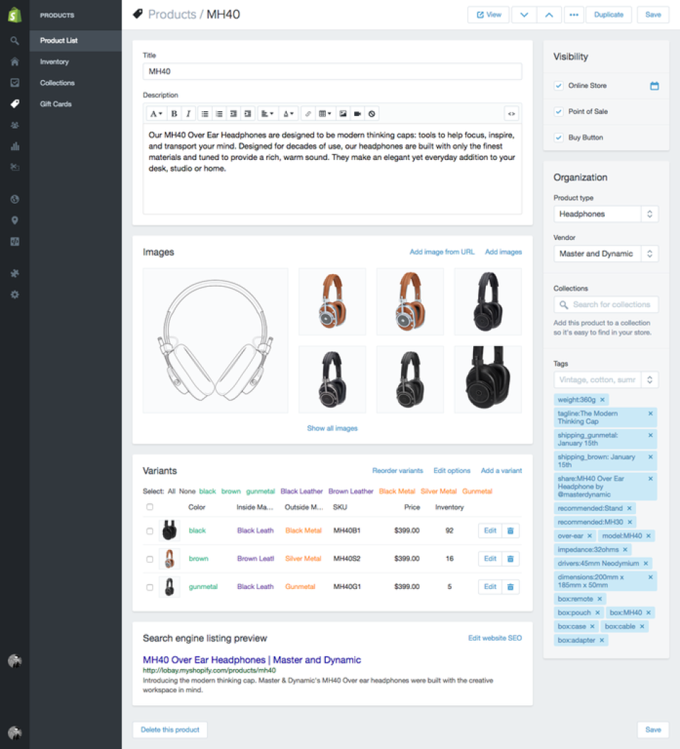 Shopify : descriptif produit Shopify : descriptif produit