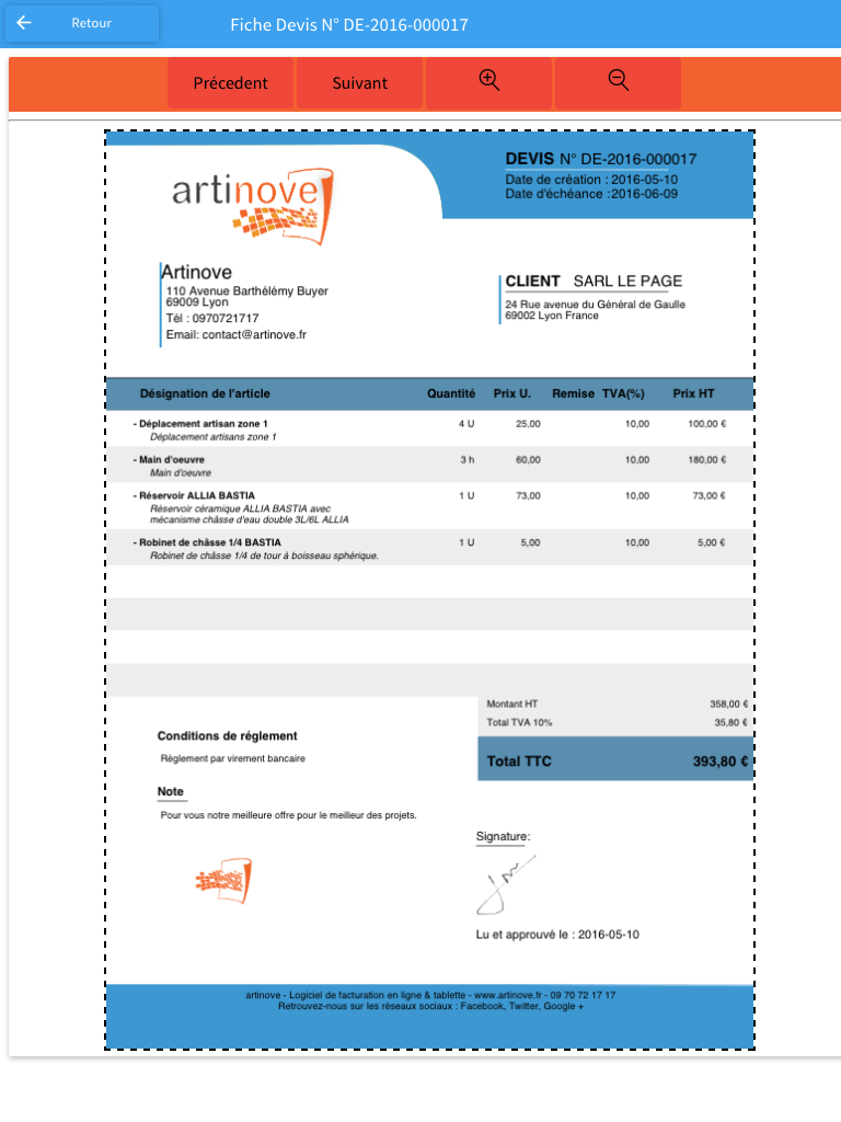 Création de devis avec Artinove Création de devis avec Artinove
