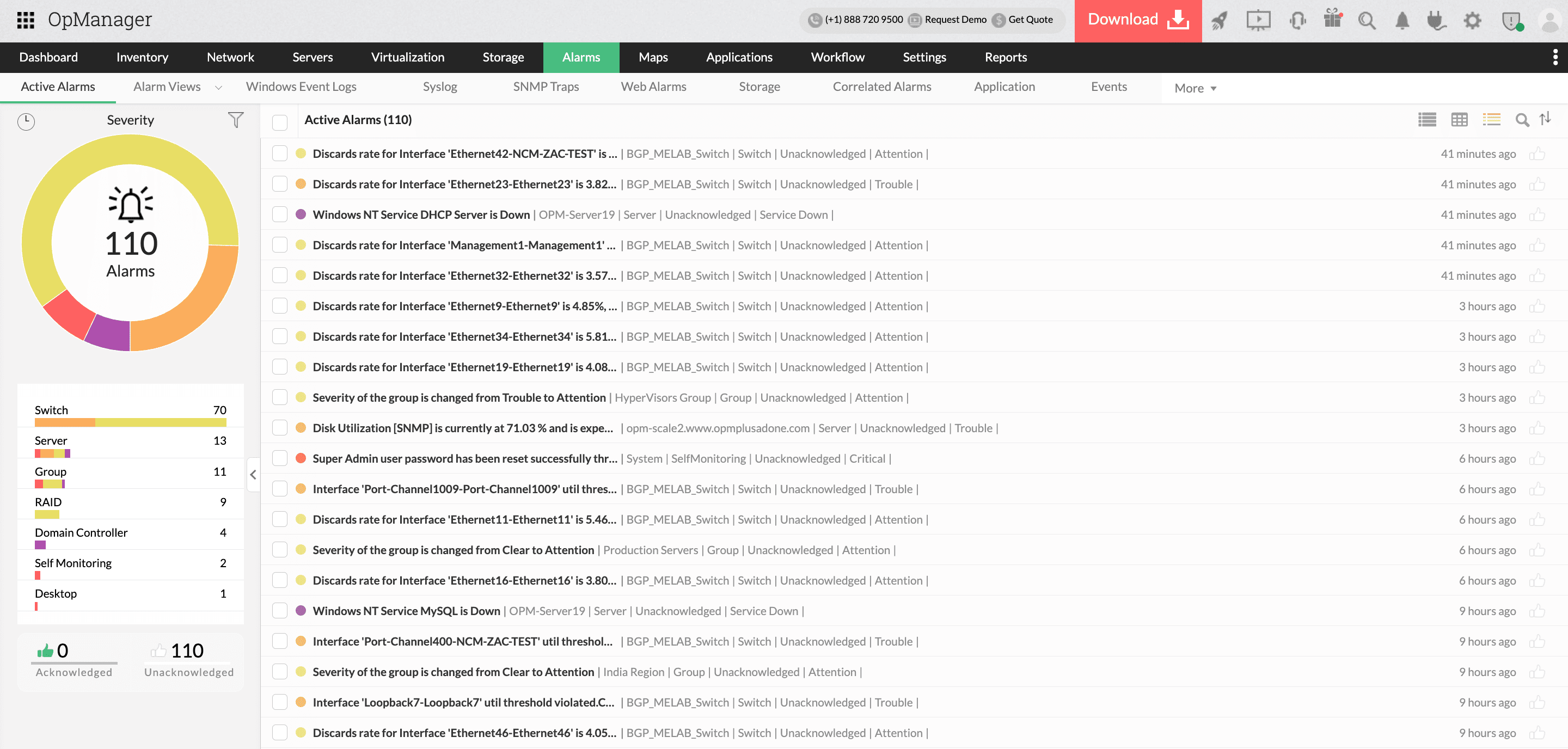 ManageEngine OpManager - Alarms