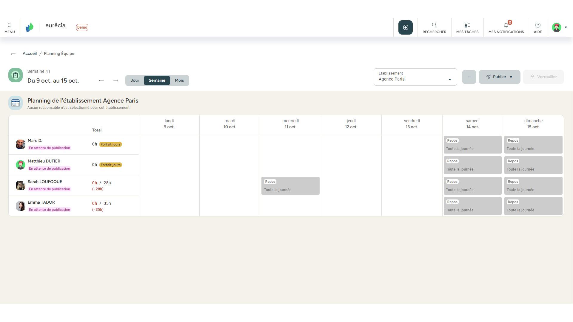 Eurécia - Planning équipe
