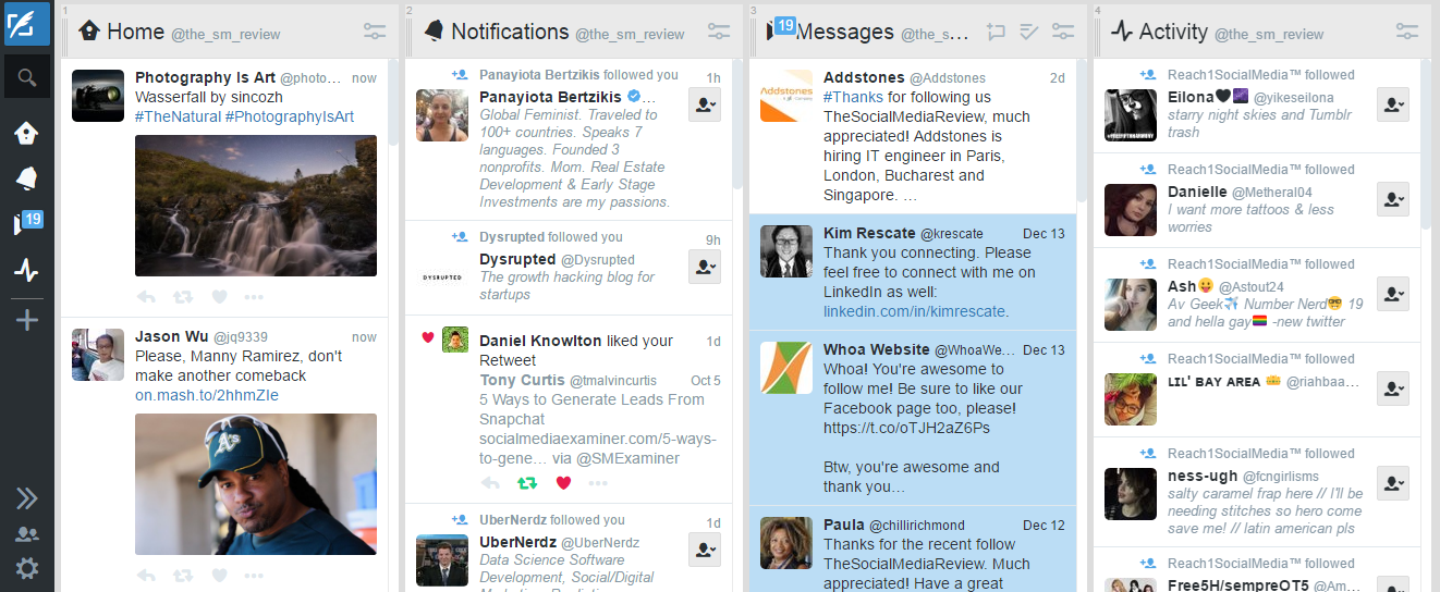 Interface globale de Tweetdeck Interface globale de Tweetdeck