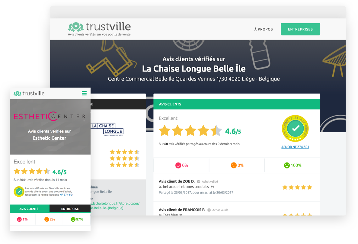 Diffusion d'avis clients vérifiés sur une page Trustville Diffusion d'avis clients vérifiés sur une page Trustville