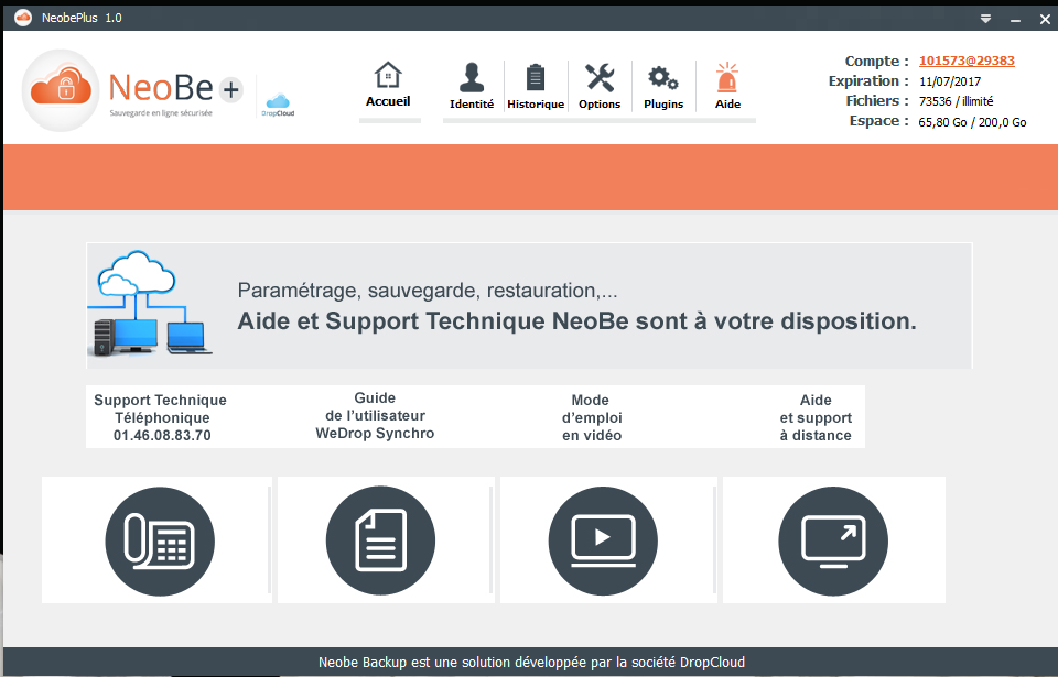 Capture d'écran de NeoBe : Aide Capture d'écran de NeoBe : Aide