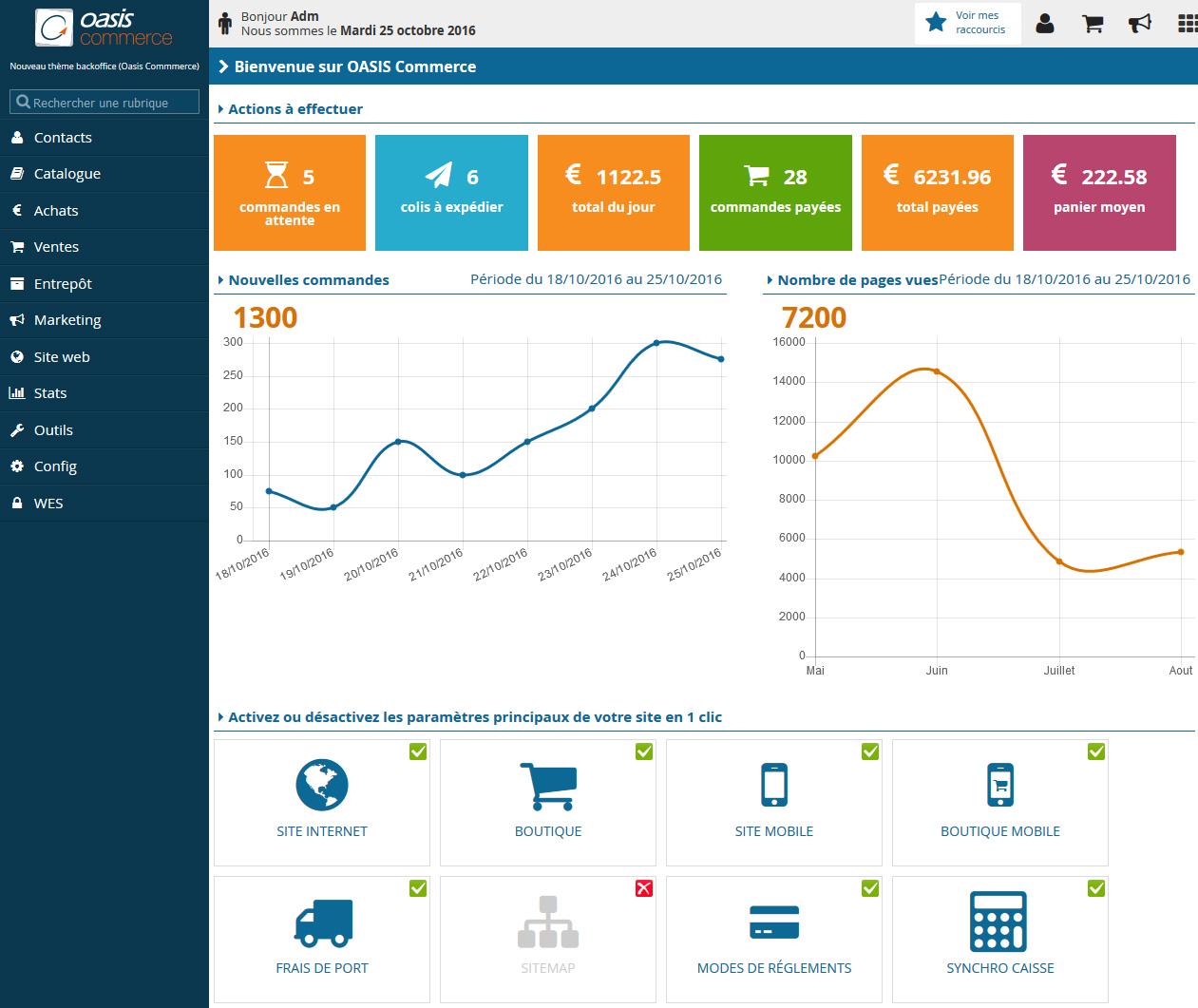 Acccueil du Back-office OASIS Commerce Acccueil du Back-office OASIS Commerce