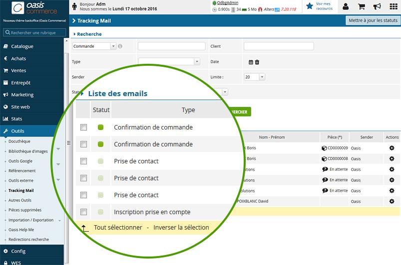 Interface du tracking des emails transactionnels Interface du tracking des emails transactionnels