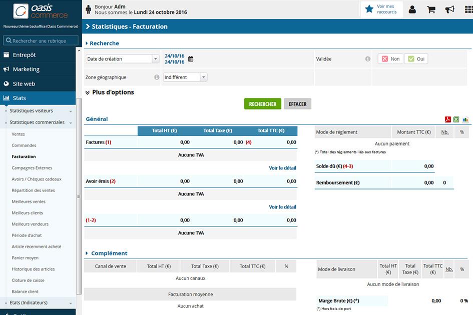Interface des statistiques de facturation Interface des statistiques de facturation