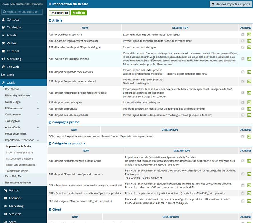 Interface d'import de fichiers Interface d'import de fichiers