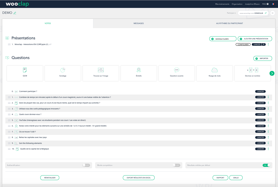 Wooclap : Interface de création Wooclap : Interface de création