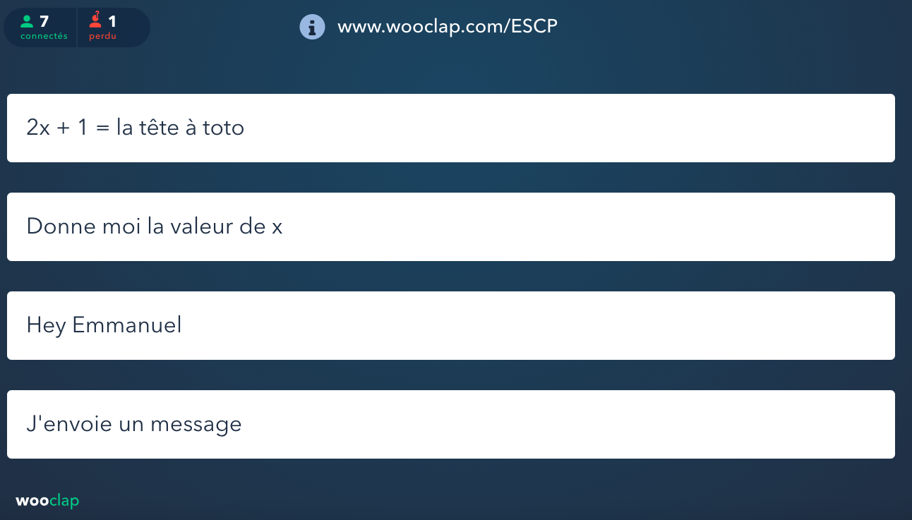 Wooclap : Mur de messages Wooclap : Mur de messages