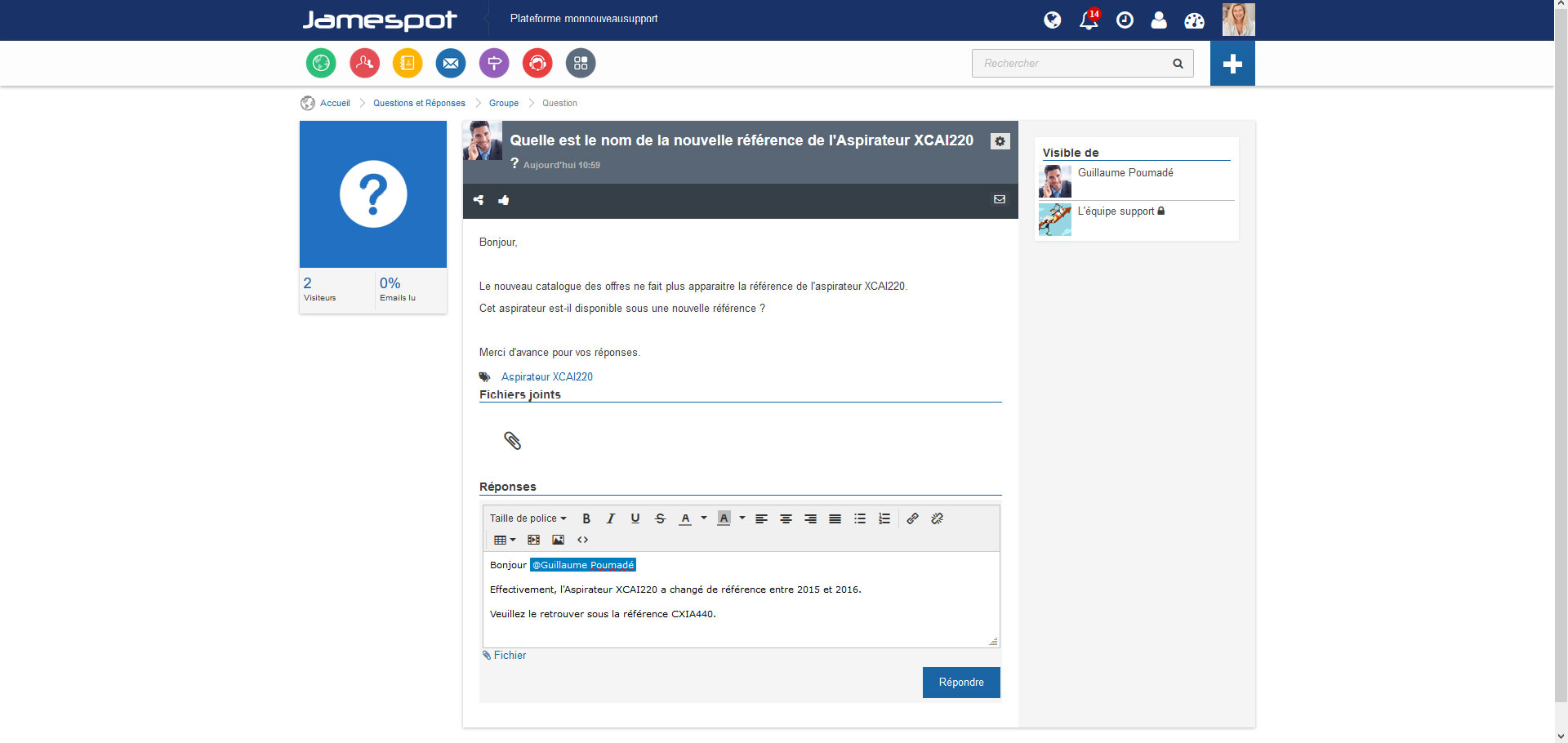 Grâce à l'application Questions et Réponses, vos clients posent des questions et peuvent obtenir des réponses des autres clients Grâce à l'application Questions et Réponses, vos clients posent des questions et peuvent obtenir des réponses des autres clients