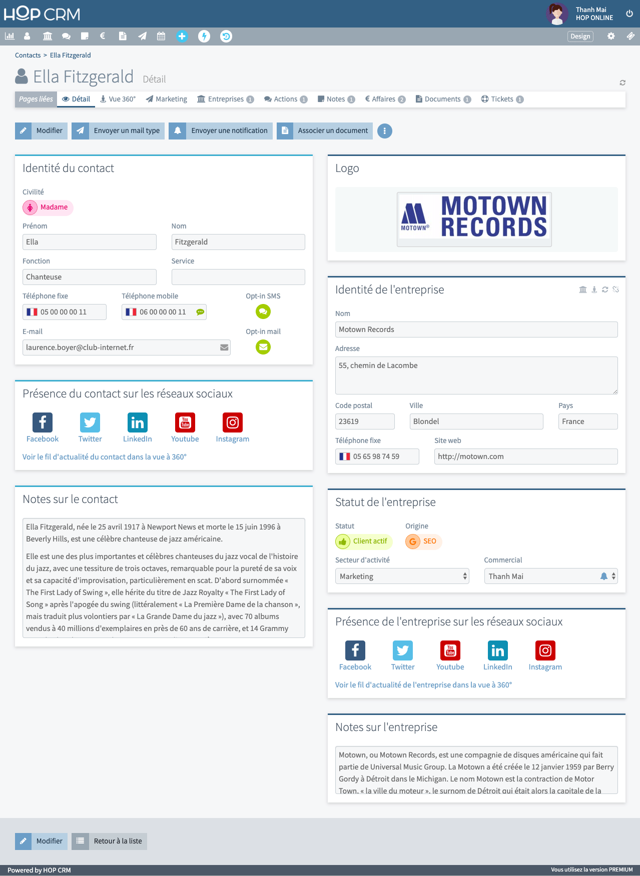 Fiche contact + entreprise Fiche contact + entreprise