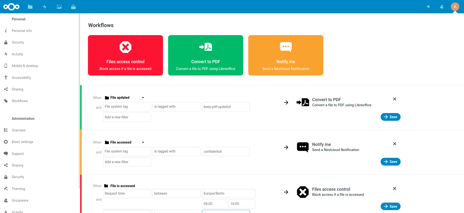 Nouveau "workflow" de Nextcloud 18