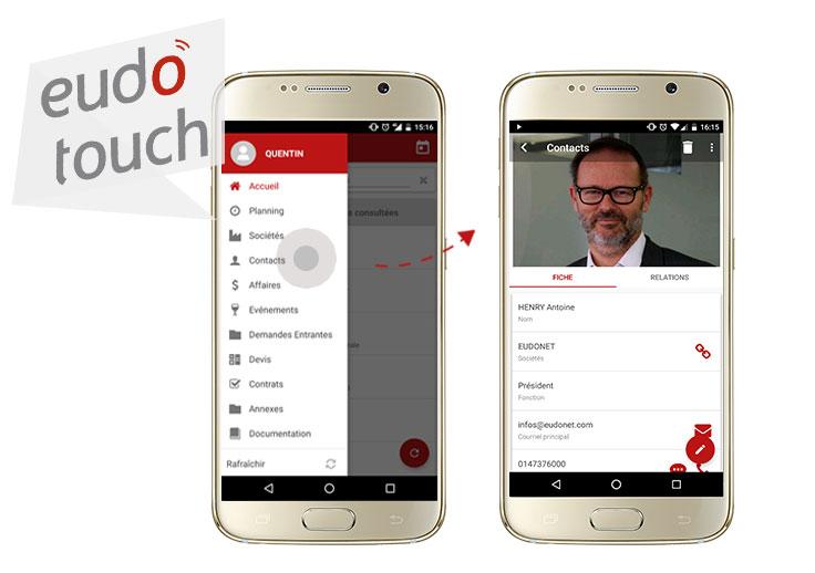 Embarquez toutes vos données dans votre poche et gardez un œil sur votre activité même en situation de mobilité grâce à EudoTouch, notre application mobile pour iOS et Android. Embarquez toutes vos données dans votre poche et gardez un œil sur votre activité même en situation de mobilité grâce à EudoTouch, notre application mobile pour iOS et Android.