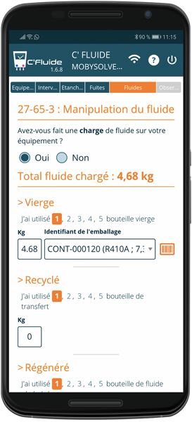 Manipulation des fluides frigorigènes. Les données sont conservées pour la gestion de stock et la déclaration annuelle Manipulation des fluides frigorigènes. Les données sont conservées pour la gestion de stock et la déclaration annuelle