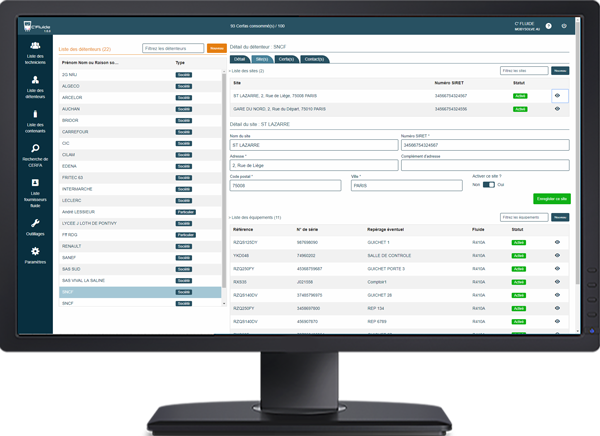 Gestion des détenteurs, site et équipements. Une seule page regroupe toutes les informations Gestion des détenteurs, site et équipements. Une seule page regroupe toutes les informations