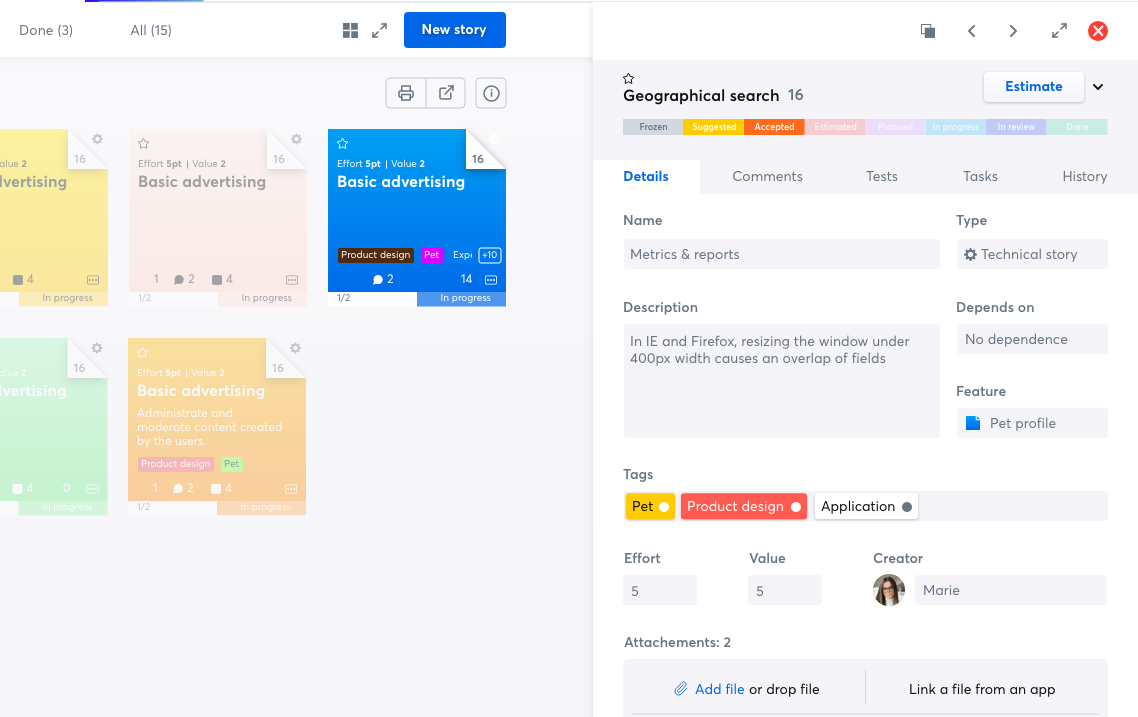 iceScrum - Visual postits & details view