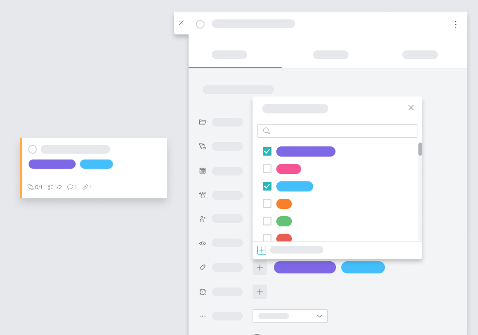 Les étiquettes sont un excellent moyen de regrouper les tâches appartenant à un certain sujet dans tous les projets et peuvent être utilisées comme filtres sur la page Aperçu. Les étiquettes sont un excellent moyen de regrouper les tâches appartenant à un certain sujet dans tous les projets et peuvent être utilisées comme filtres sur la page Aperçu.