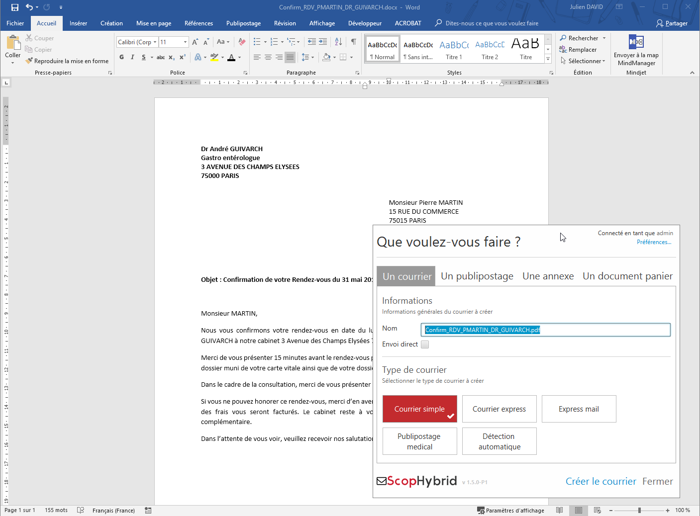 Je créer mon courrier depuis ma suite bureautique