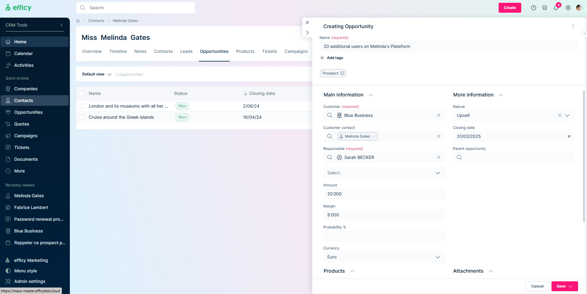 Maxo by efficy - Opportunity management:
Keep all your opportunities in clear view, boost collaboration for more wins, and fine-tune your performance for lasting growth.