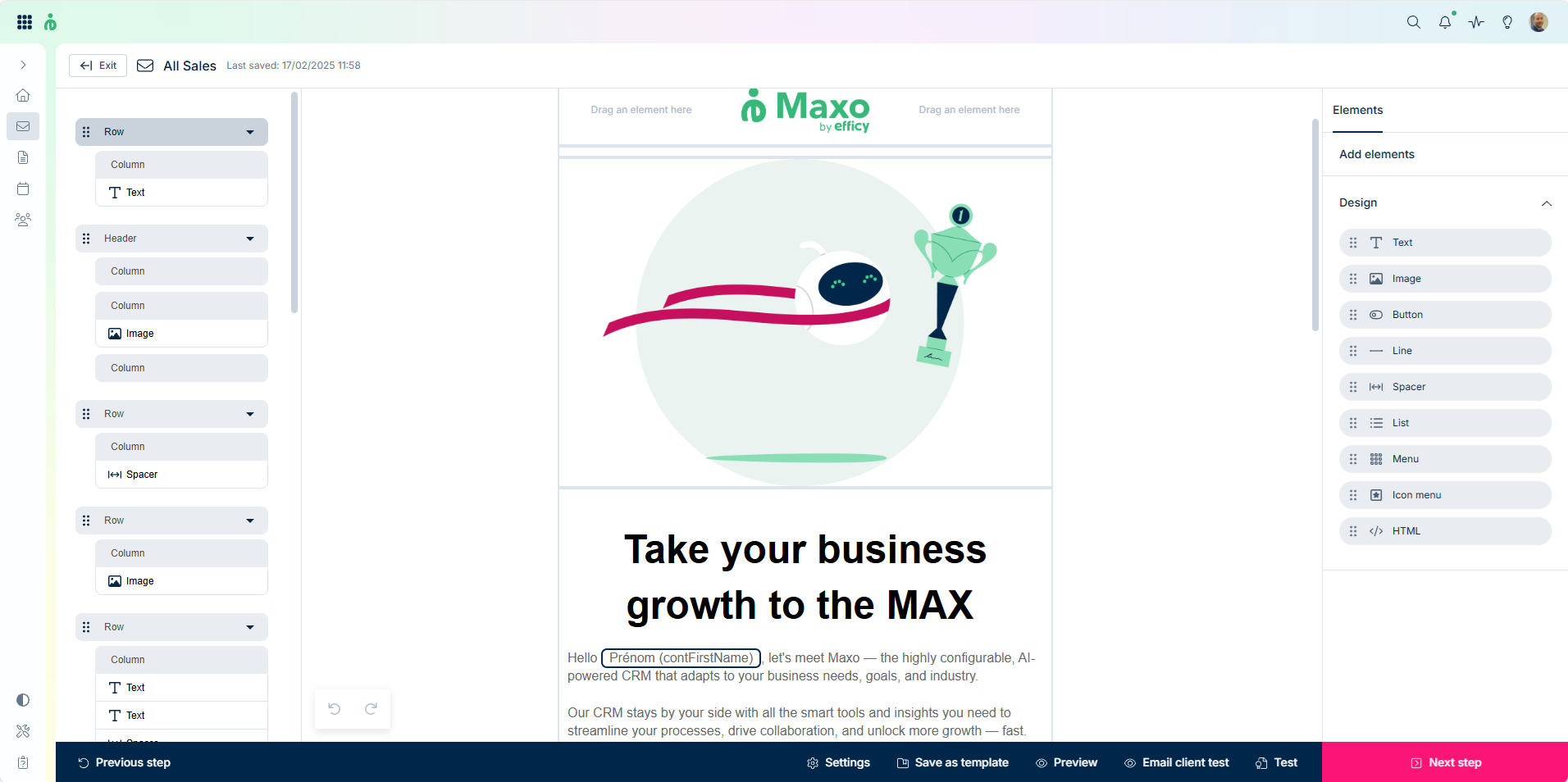 Maxo by efficy - Save time while creating more valuable customer experiences.
Ditch the repetitive, time-consuming tasks. Keep your customers engaged and continuously moving toward the next conversion – even when you’re offline.