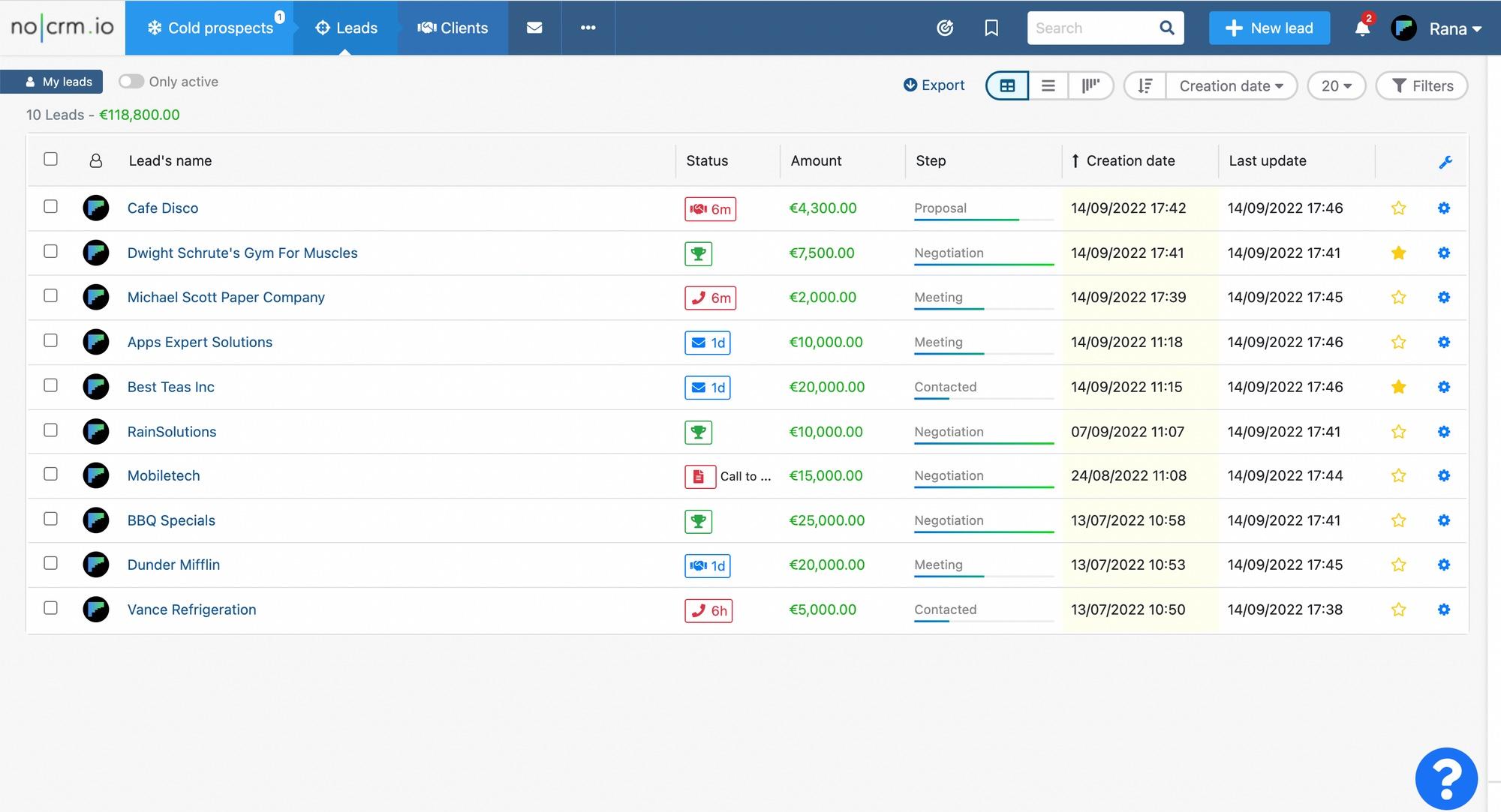 noCRM.io - Liste de leads