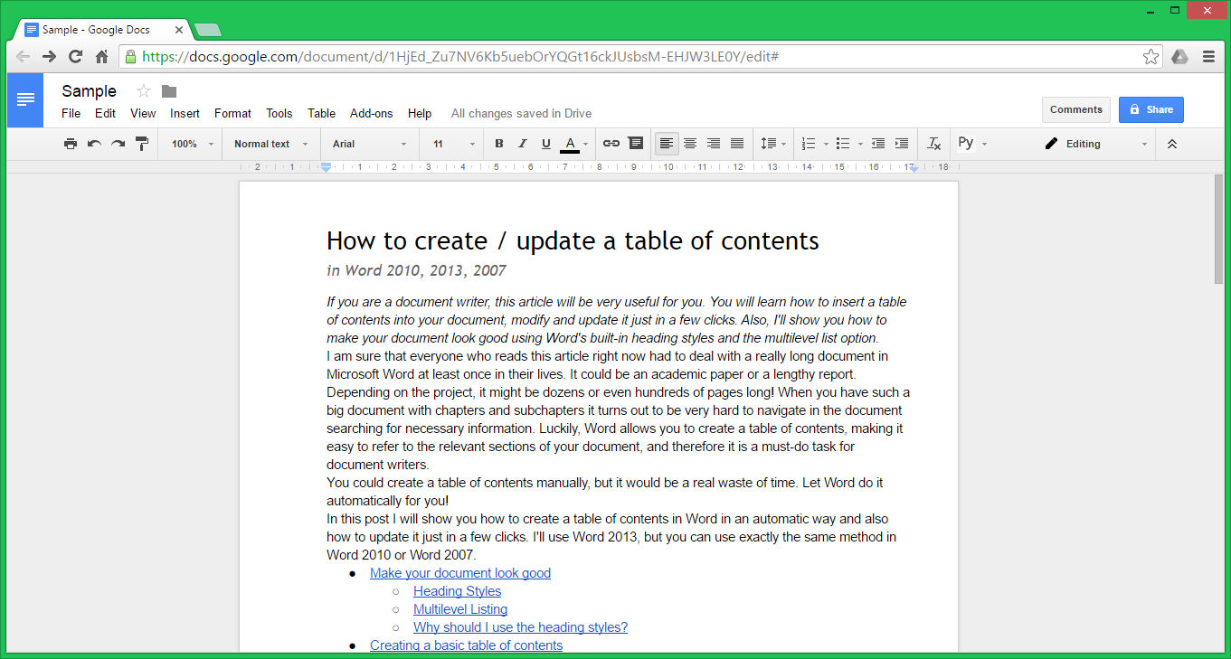 Interface de Google Docs Interface de Google Docs