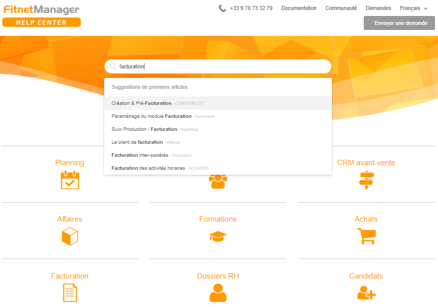 Fitnet Manager - Fitnet Manager: Centre d'aide, Support, Recherche par mots clés