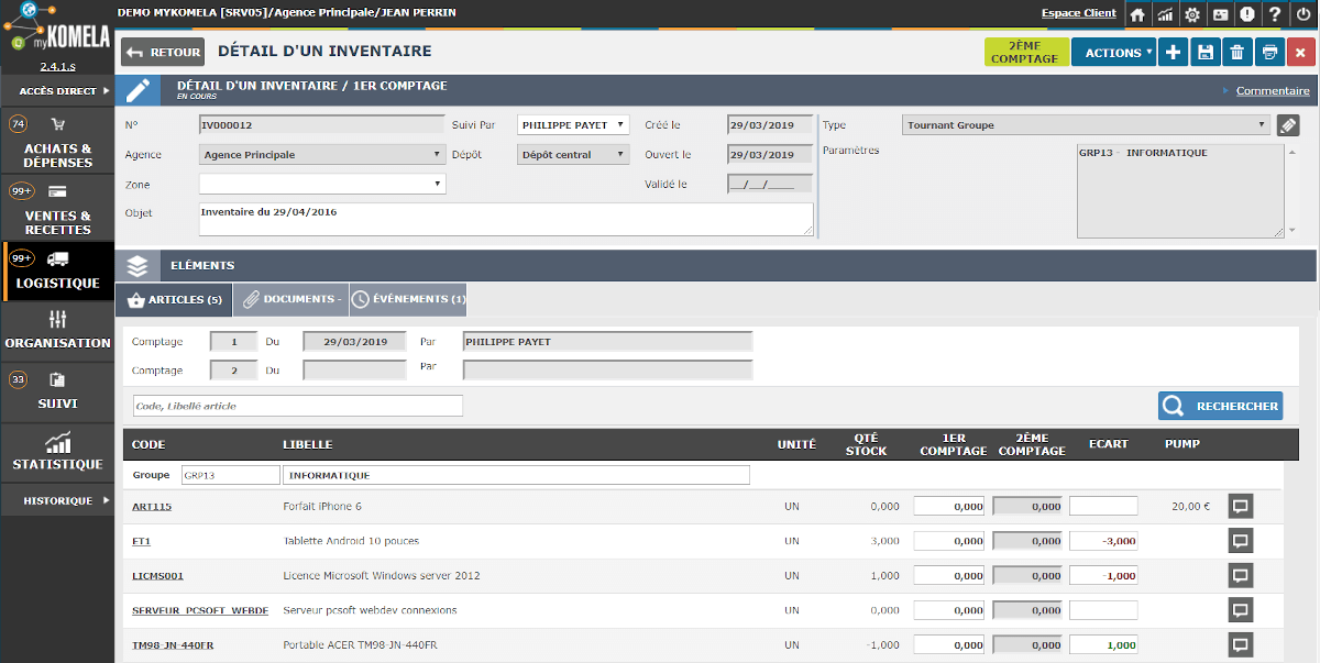 myKomela Cloud - Gestion des inventaires complets ou tournants