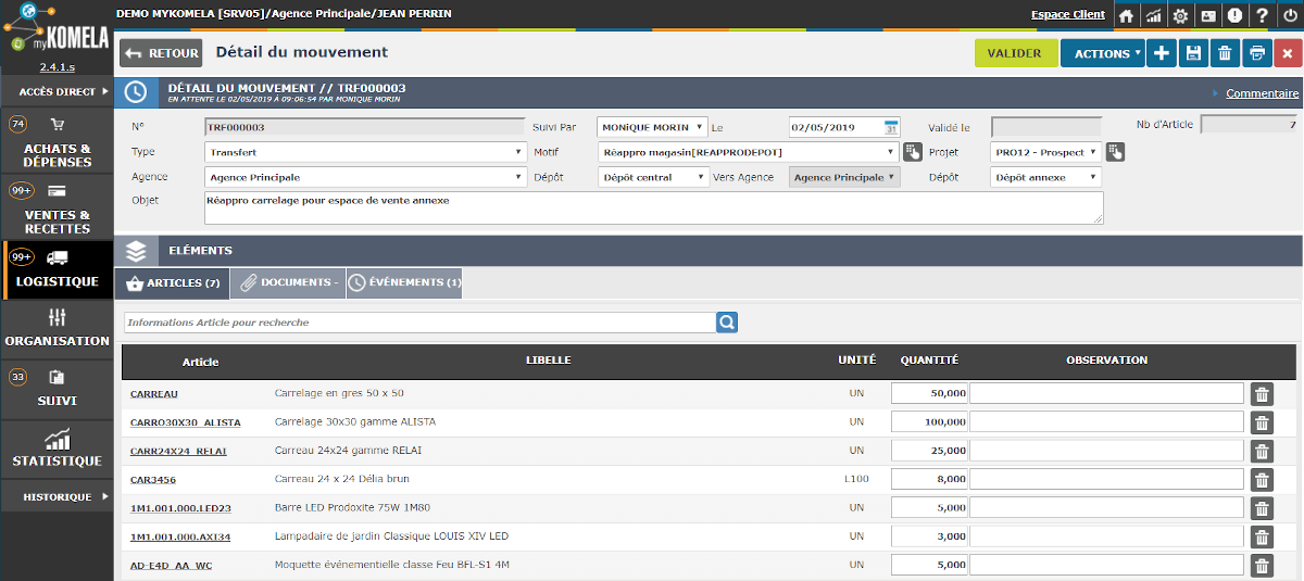 myKomela Cloud - Gestion des réappros