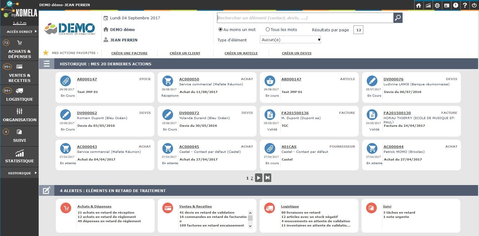 Accueil avec recherche centralisée et dernières actions réalisées Accueil avec recherche centralisée et dernières actions réalisées