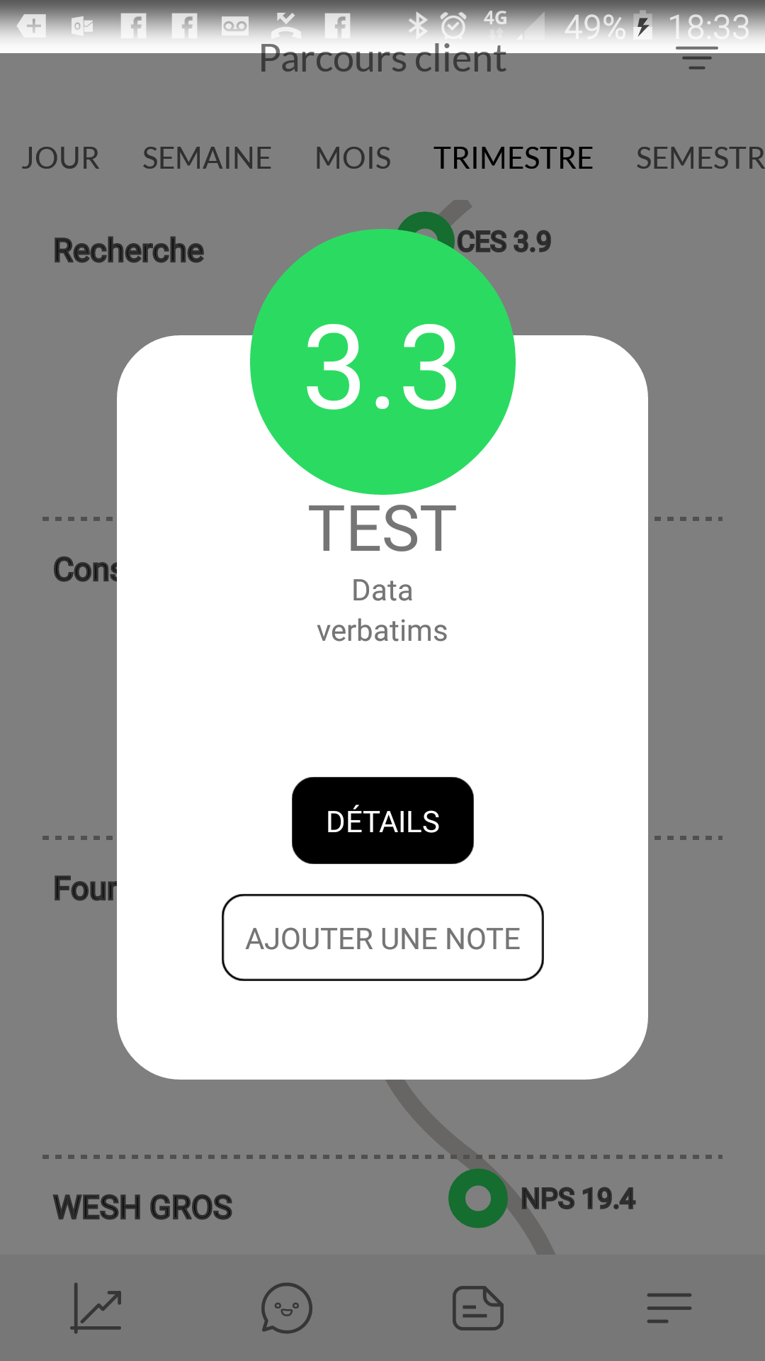Il est possible d'avoir le détail pour un indicateur Il est possible d'avoir le détail pour un indicateur