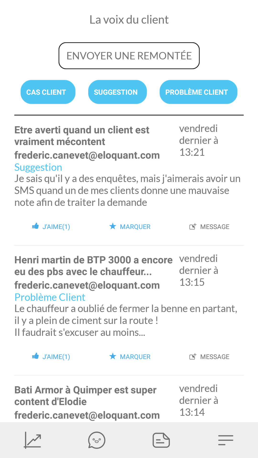 Les remontées internes depuis l'application Les remontées internes depuis l'application