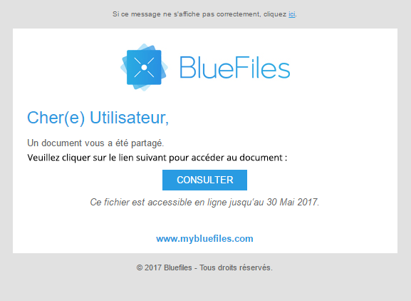 BlueFiles - Der Empfänger erhält eine E-Mail um die Datei anzuzeigen (vorherige Authentifizierung erforderlich ist)