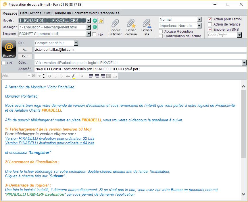 Votre Email personnalisé prêt à être envoyé directement, et directement dans l'historique de votre contact de la société... Votre Email personnalisé prêt à être envoyé directement, et directement dans l'historique de votre contact de la société...