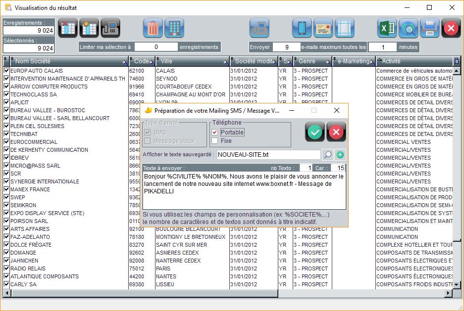 Des requêtes très puissantes sur tous les fichiers pour faire des emailings avec tracking, des sms-mailings personnalisé, des mailings... Des requêtes très puissantes sur tous les fichiers pour faire des emailings avec tracking, des sms-mailings personnalisé, des mailings...