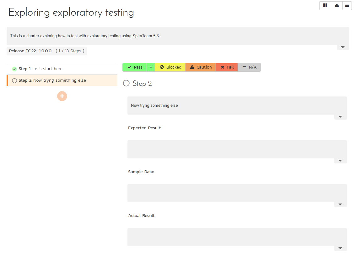 SpiraTest dispose d'un mode exploratoire qui vous laisse créer et modifier les tests à tout moment. Les équipes de développement et de tests peuvent dialoguer et suivre en temps réel l'avancement des activités de tests. SpiraTest dispose d'un mode exploratoire qui vous laisse créer et modifier les tests à tout moment. Les équipes de développement et de tests peuvent dialoguer et suivre en temps réel l'avancement des activités de tests.