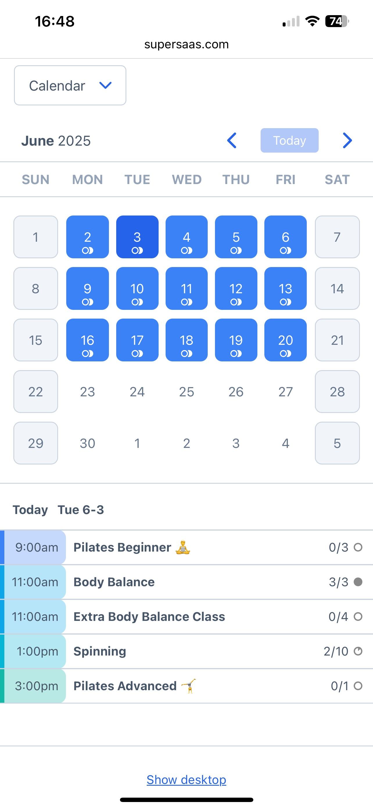 SuperSaaS Appointment Schedule - SuperSaaS - class or group schedule on mobile device
