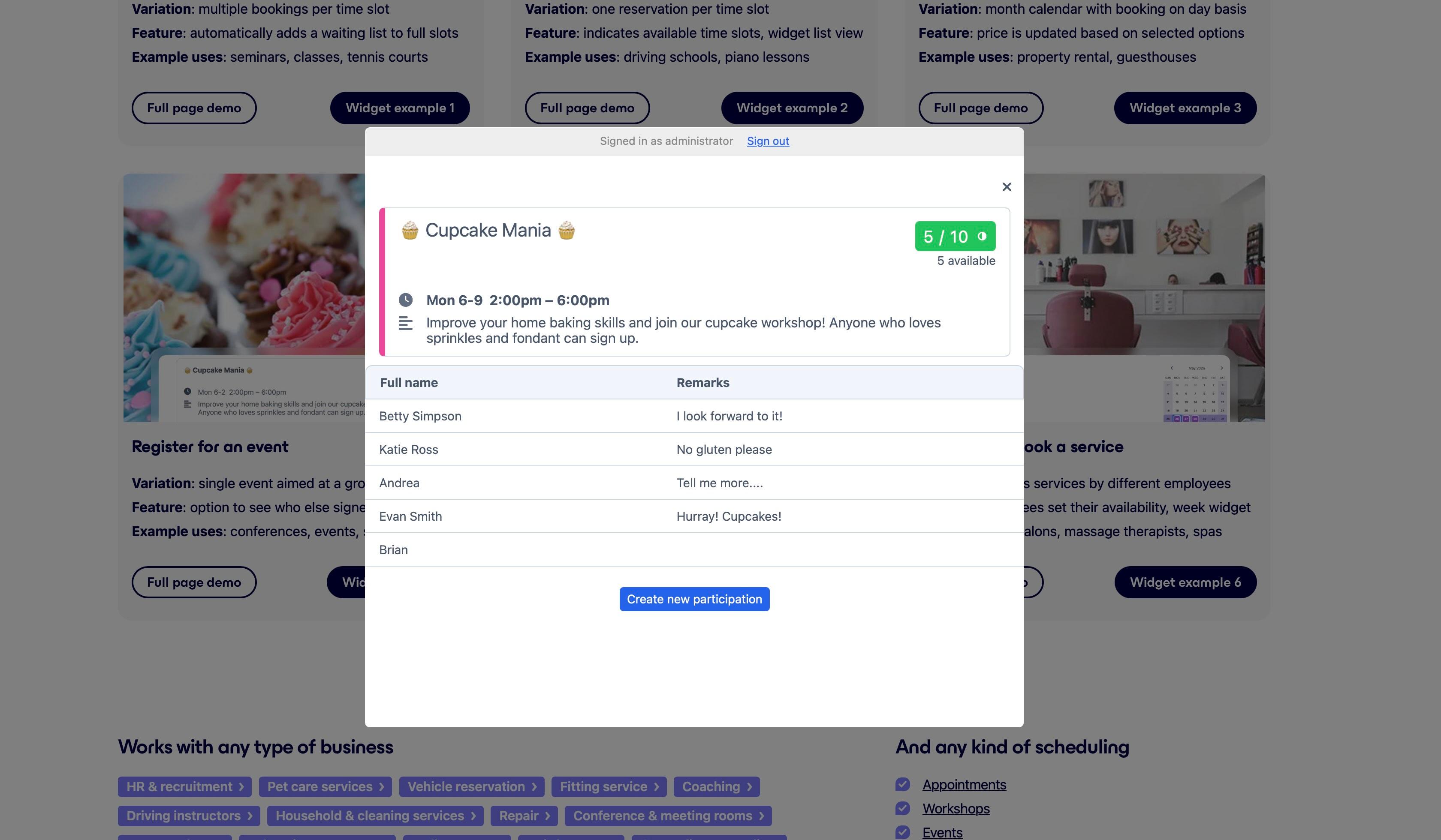 SuperSaaS Appointment Schedule - SuperSaaS - integrate event registration into your website as a widget