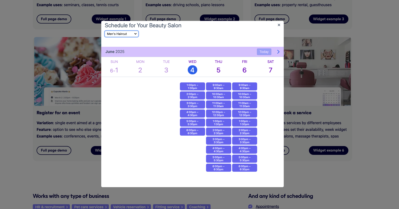 SuperSaaS Appointment Schedule - SuperSaaS - integrate week schedule into your website as a widget