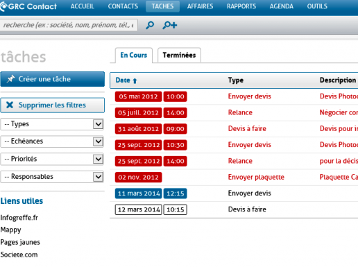 Tâches dans GRC Contact Tâches dans GRC Contact