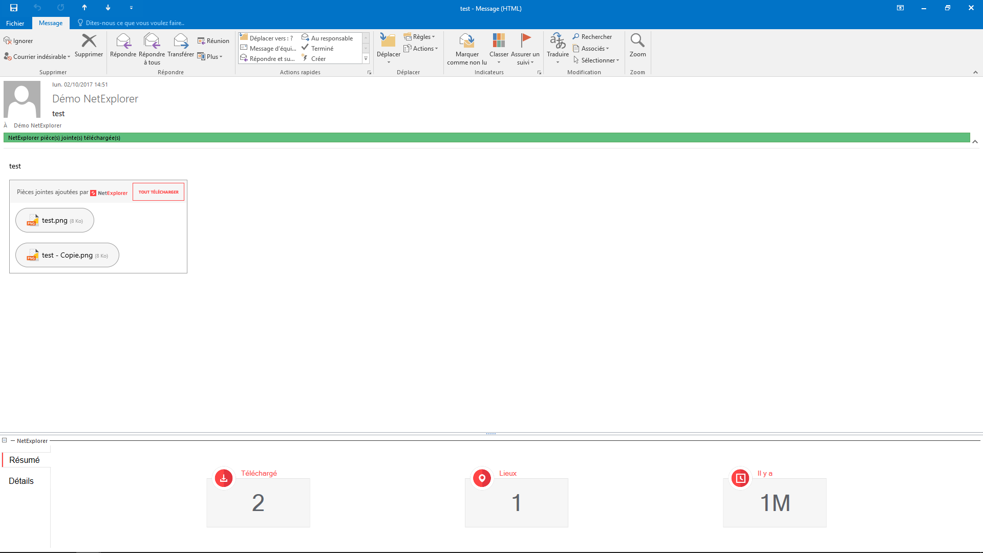 Le connecteur s’installe directement sur votre messagerie Outlook. NetExplorer Drive vous permet d’envoyer des pièces jointes sans limite de taille. Bénéficiez également d'une traçabilité totale de vos éléments envoyés.